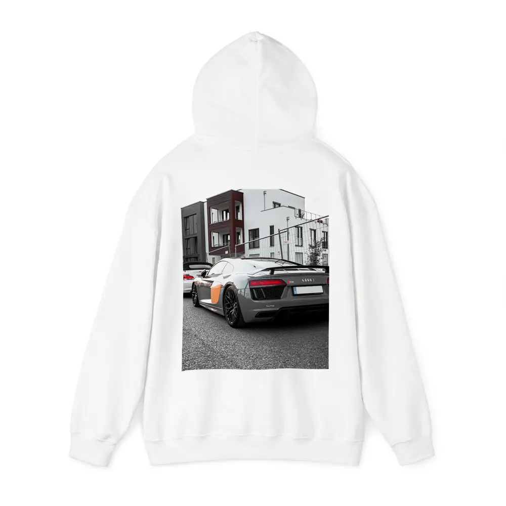 Audi R8 Gray Supercar Parked Urban Setting – Hoodies