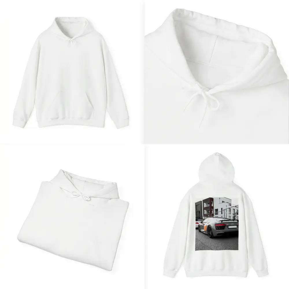 Audi R8 Gray Supercar Parked Urban Setting – Hoodies