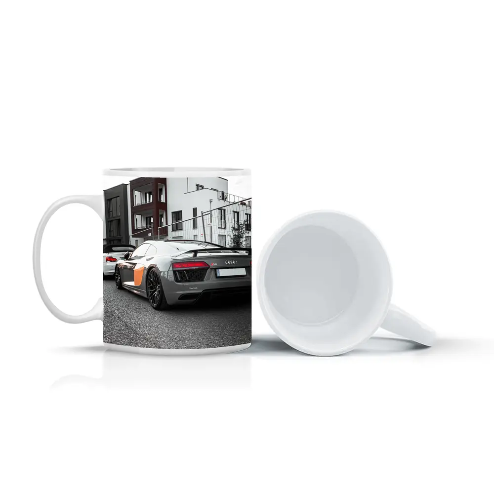 Audi R8 Gray Supercar Parked Urban Setting – Mugs