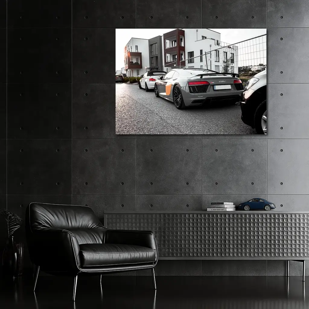 Audi R8 Gray Supercar Parked Urban Setting – Wall Art