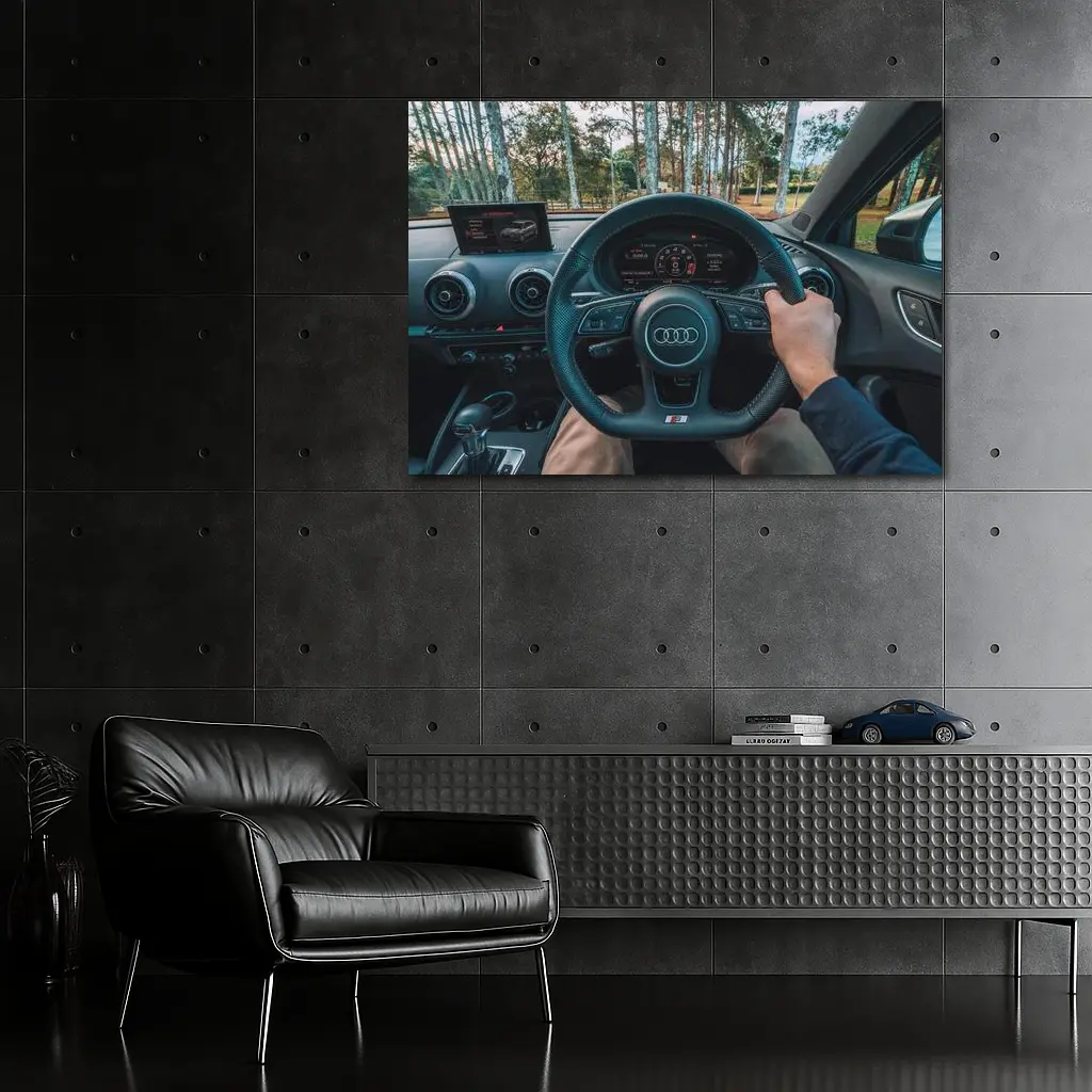 Audi S Interior Cockpit View Forest Background – Wall Art