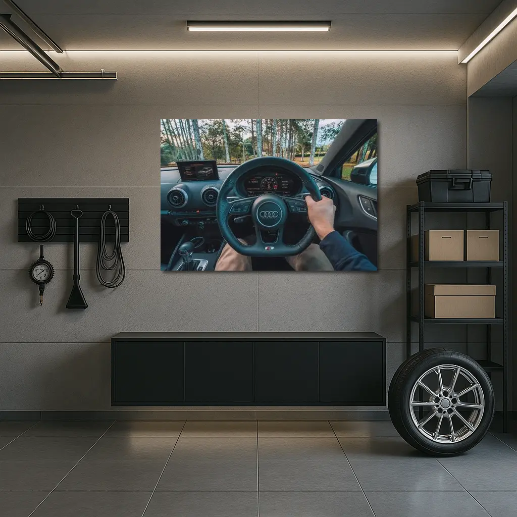 Audi S Interior Cockpit View Forest Background – Wall Art