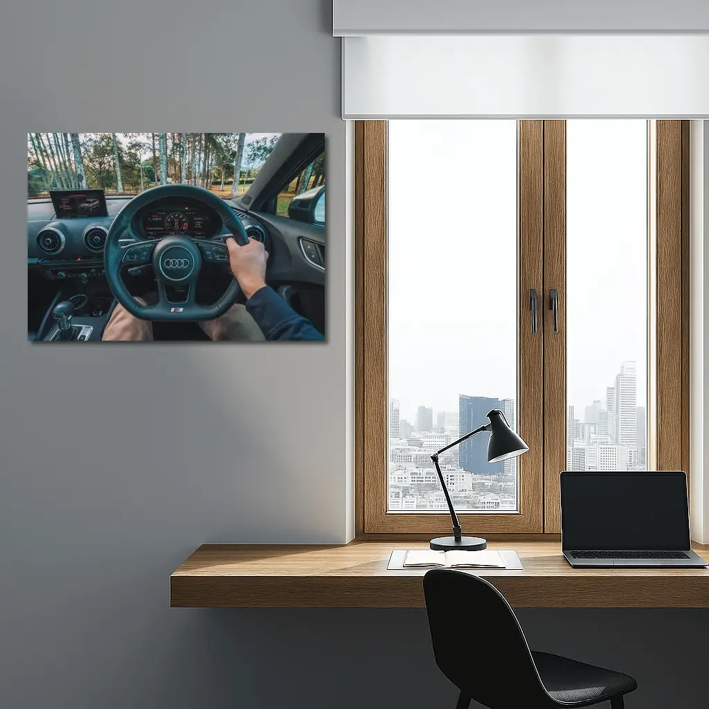 Audi S Interior Cockpit View Forest Background – Wall Art