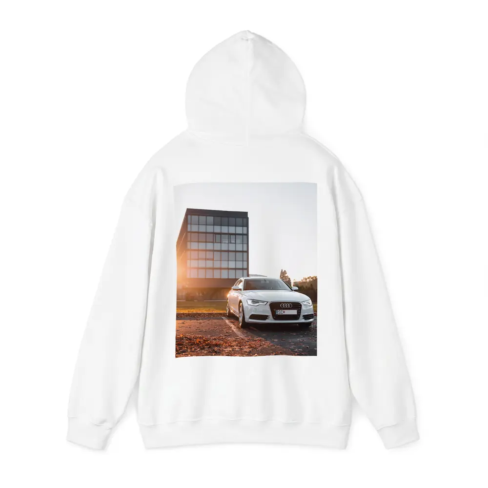Audi A6 White Sedan Golden Hour Light – Hoodies