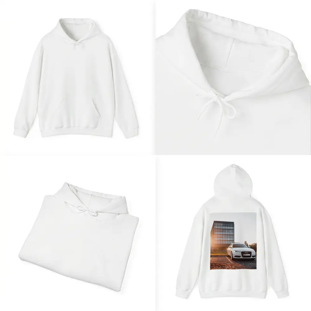 Audi A6 White Sedan Golden Hour Light – Hoodies