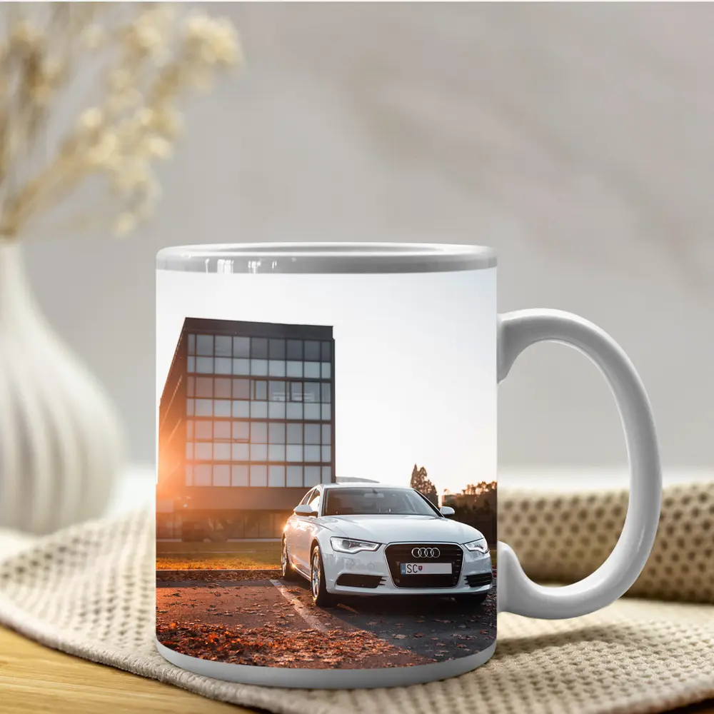 Audi A6 White Sedan Golden Hour Light – Mugs