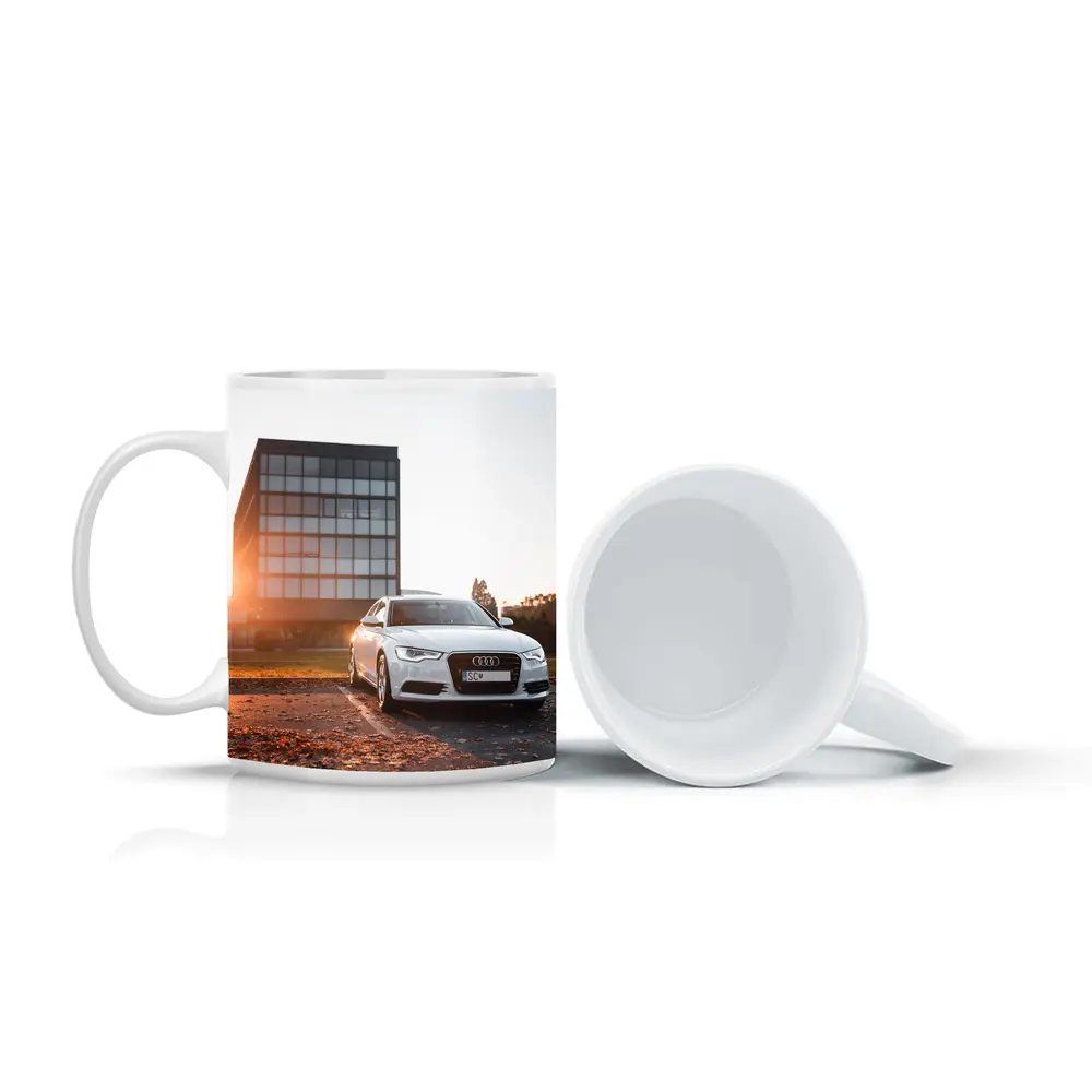 Audi A6 White Sedan Golden Hour Light – Mugs