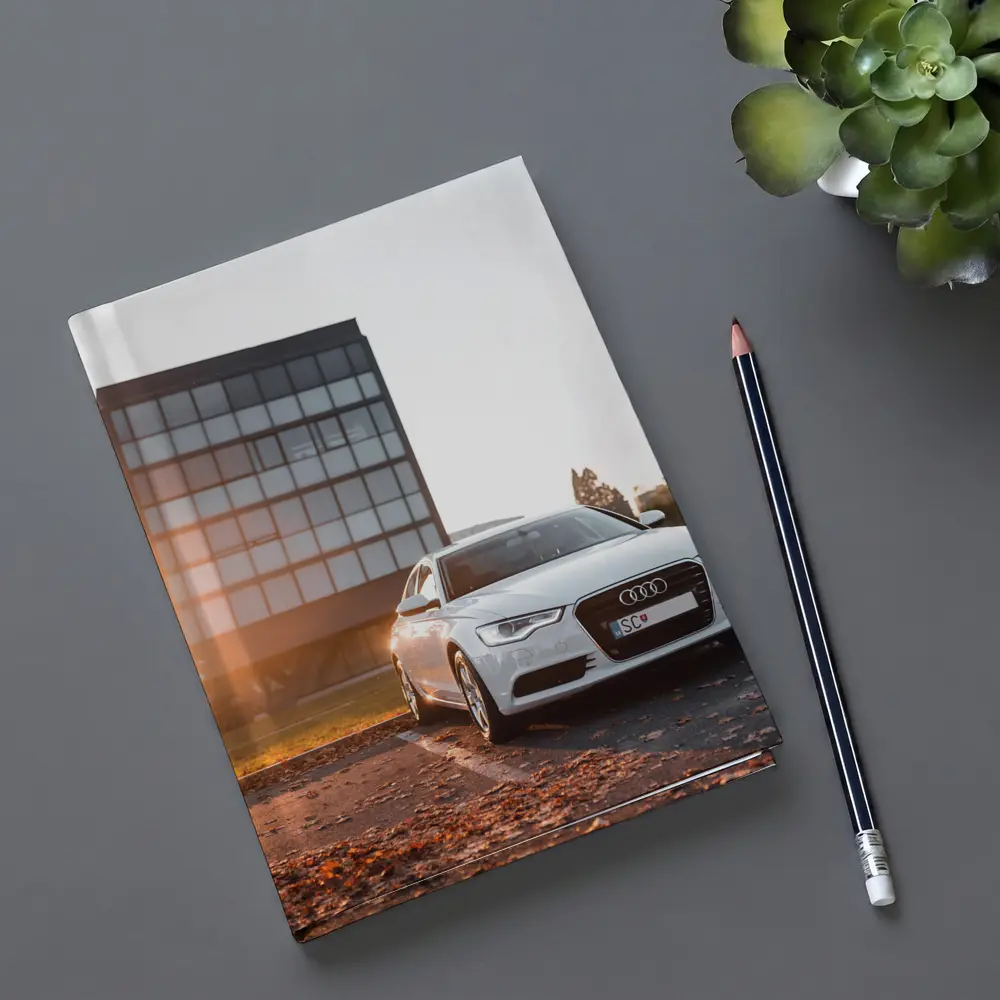 Audi A6 White Sedan Golden Hour Light – Notebooks