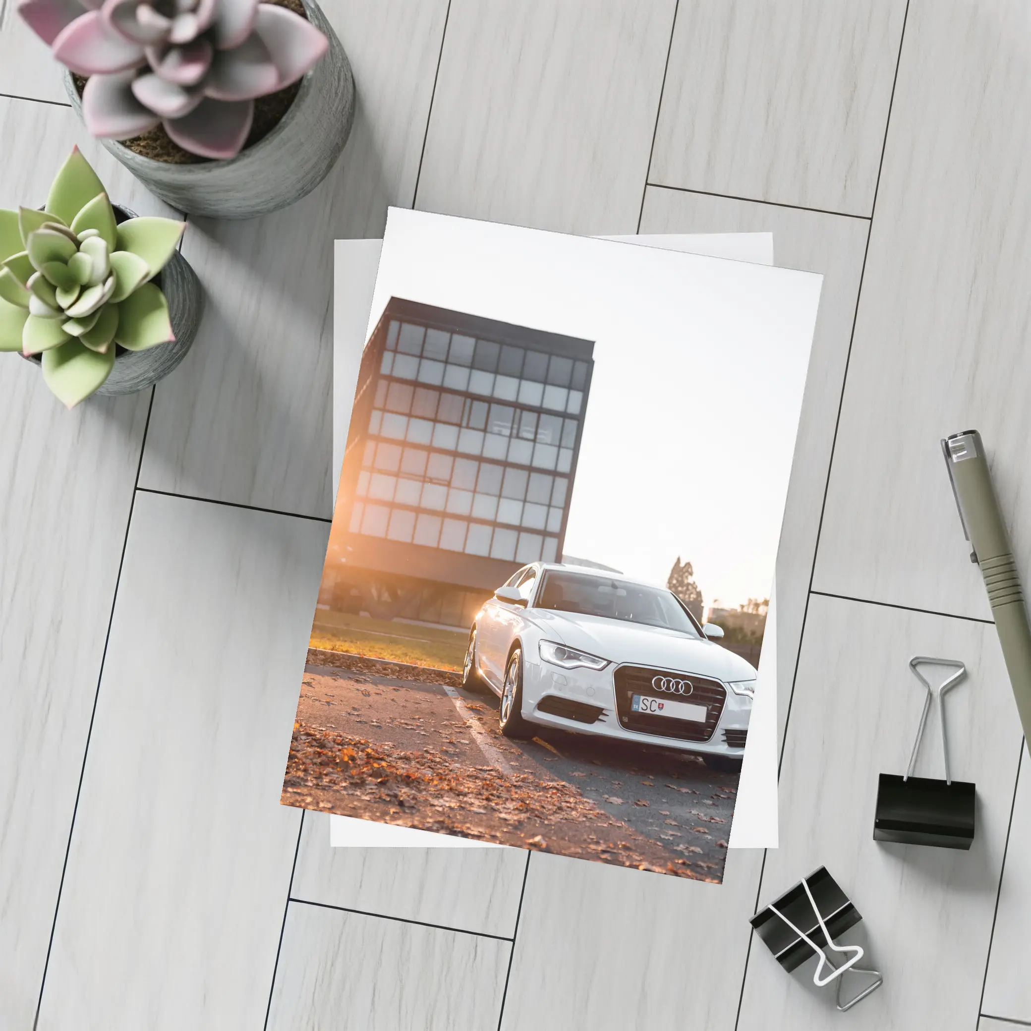 Audi A6 White Sedan Golden Hour Light – Postcards