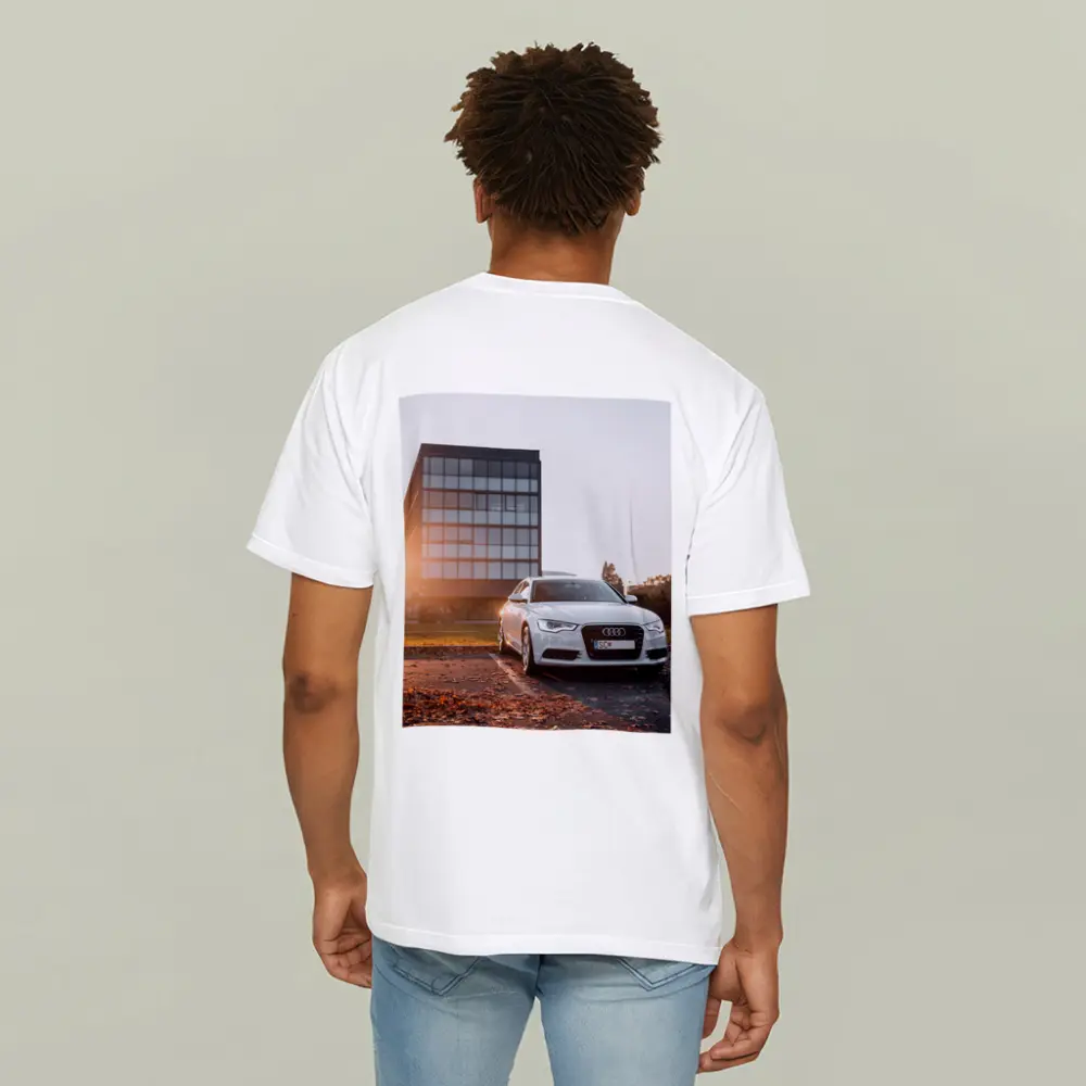 Audi A6 White Sedan Golden Hour Light – T-Shirts