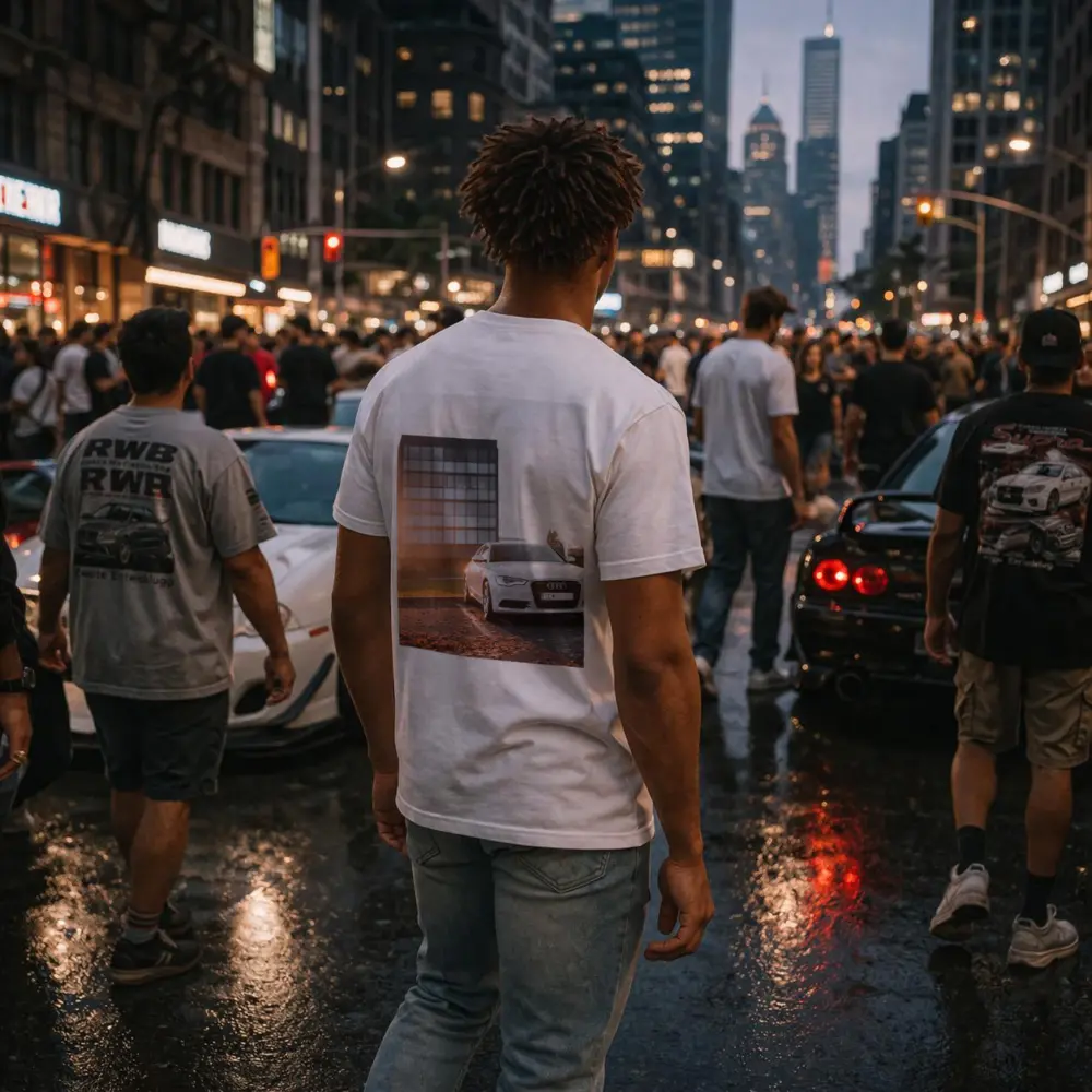 Audi A6 White Sedan Golden Hour Light – T-Shirts