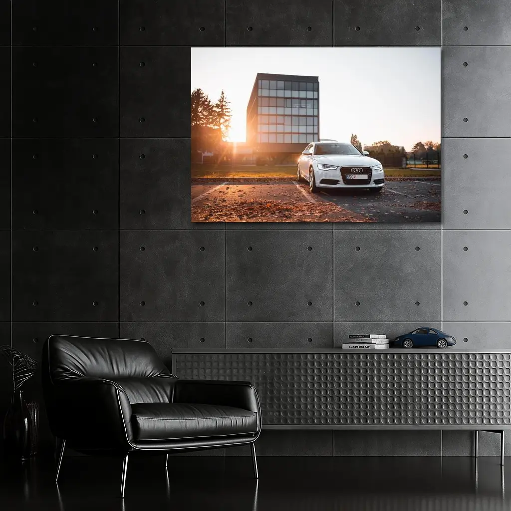 Audi A6 White Sedan Golden Hour Light – Wall Art