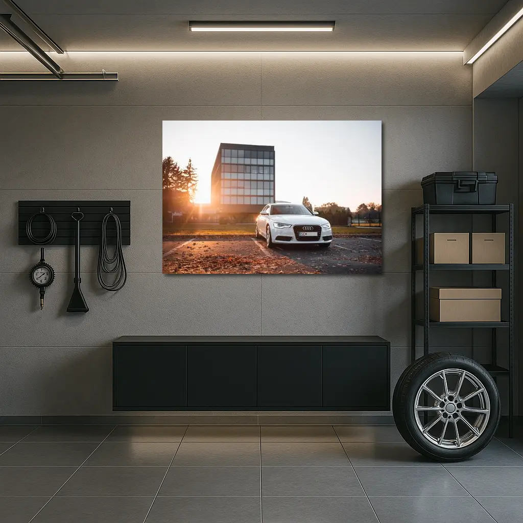 Audi A6 White Sedan Golden Hour Light – Wall Art