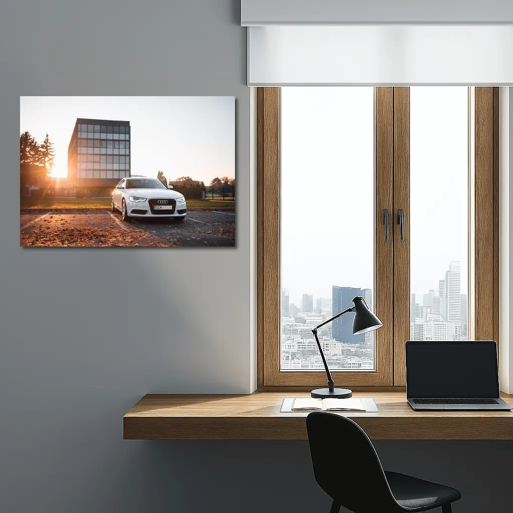 Audi A6 White Sedan Golden Hour Light – Wall Art