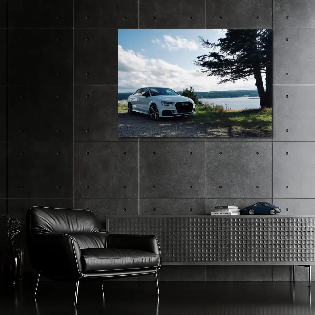 Audi RS3 White Sedan by Lakeside – Wall Art