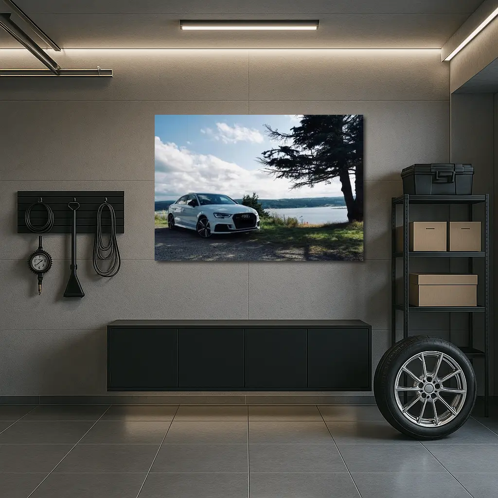 Audi RS3 White Sedan by Lakeside – Wall Art