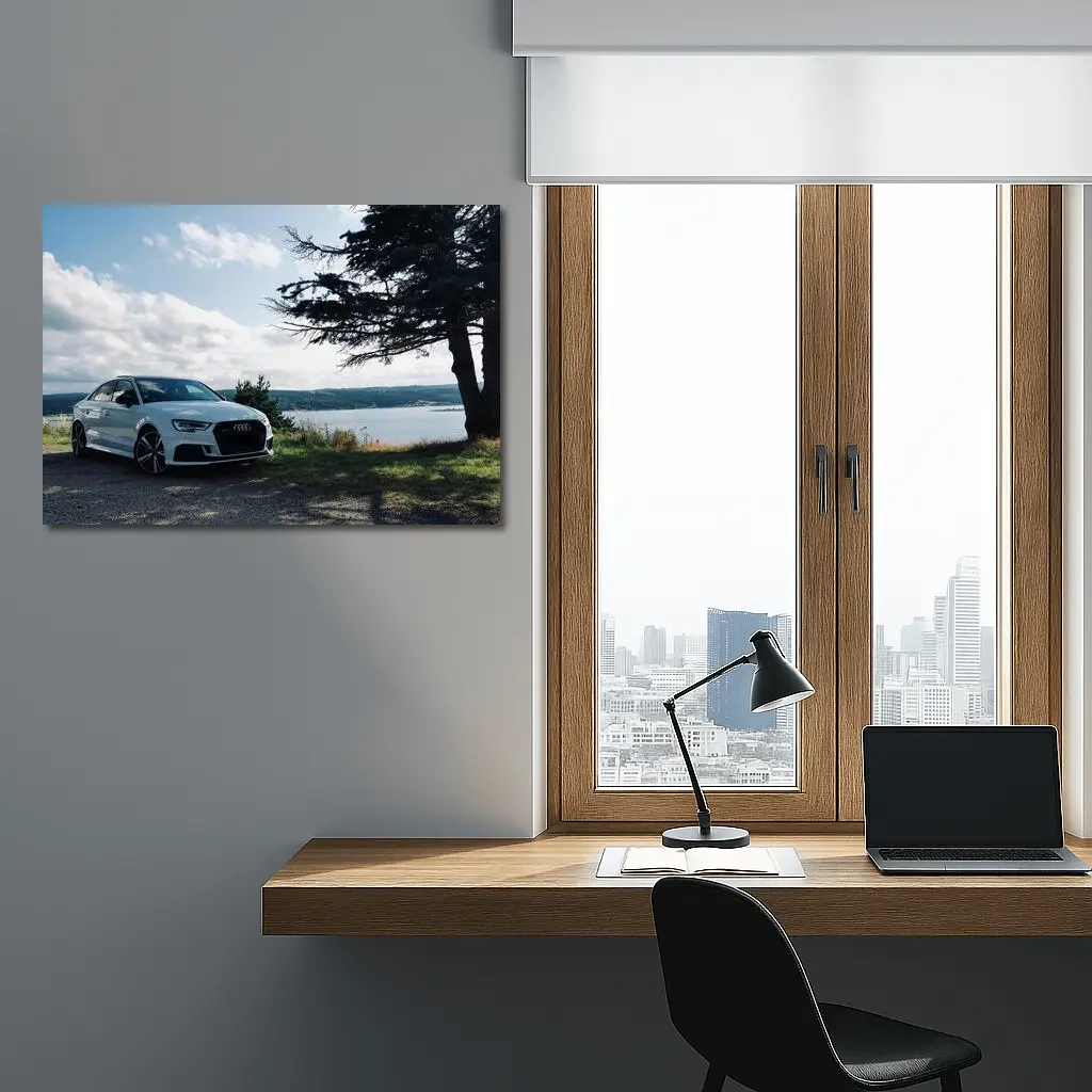 Audi RS3 White Sedan by Lakeside – Wall Art