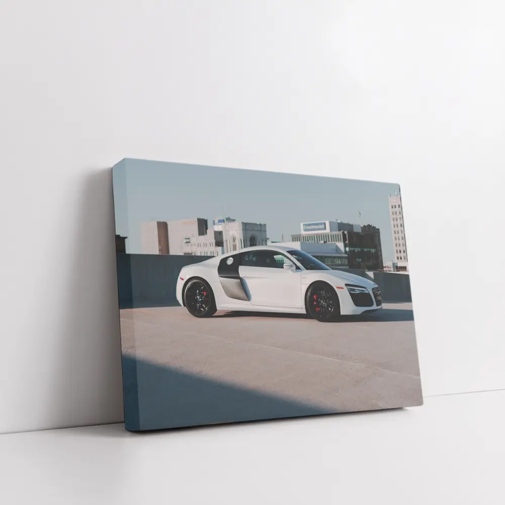White Audi R8 on City Rooftop – Wall Art