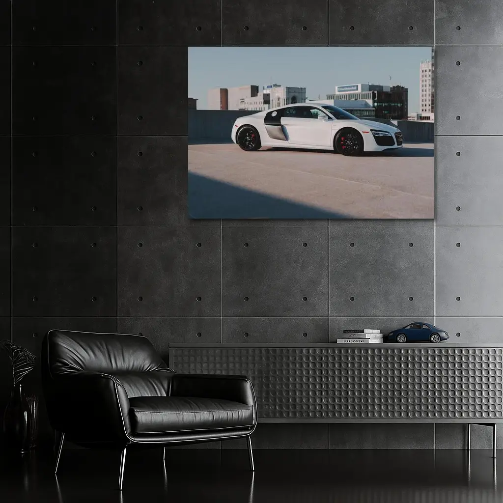 White Audi R8 on City Rooftop – Wall Art