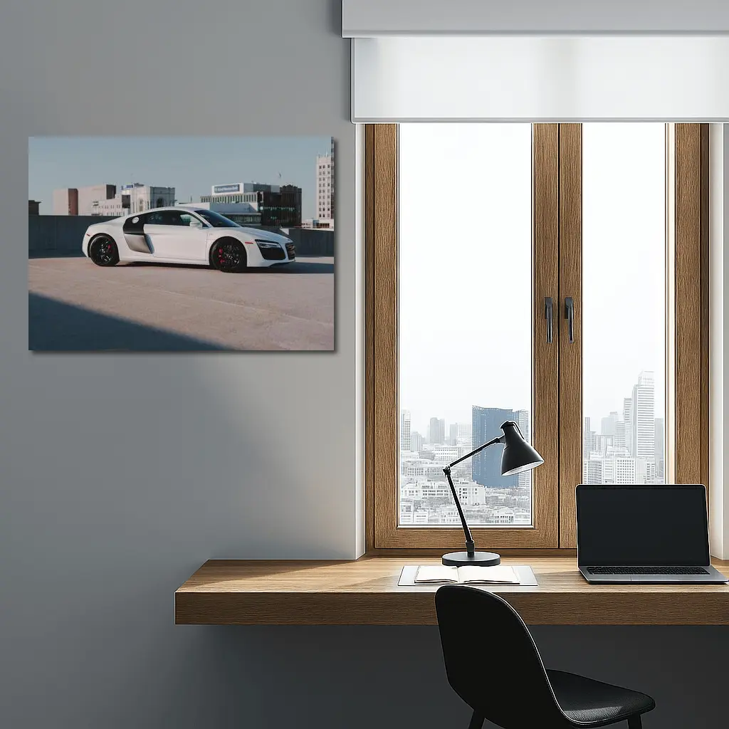 White Audi R8 on City Rooftop – Wall Art