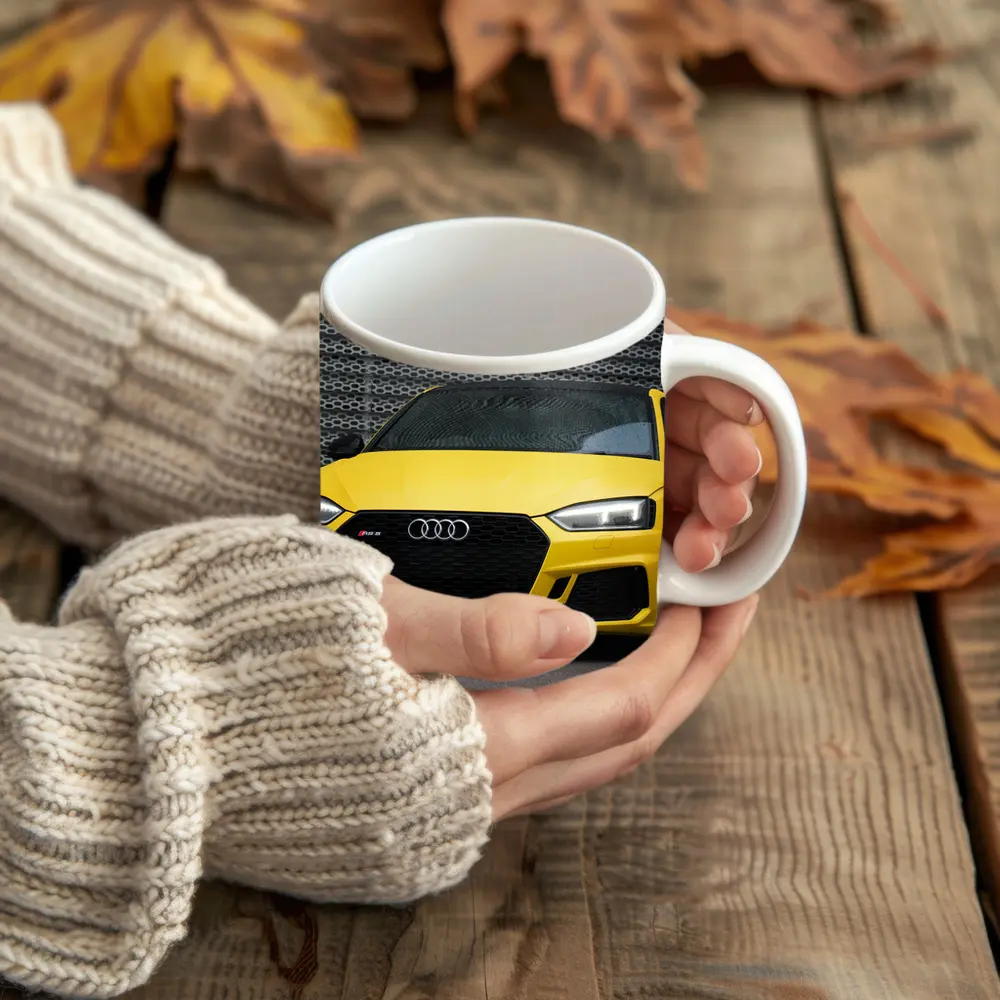 Audi RS5 Yellow Coupe Urban Background – Mugs