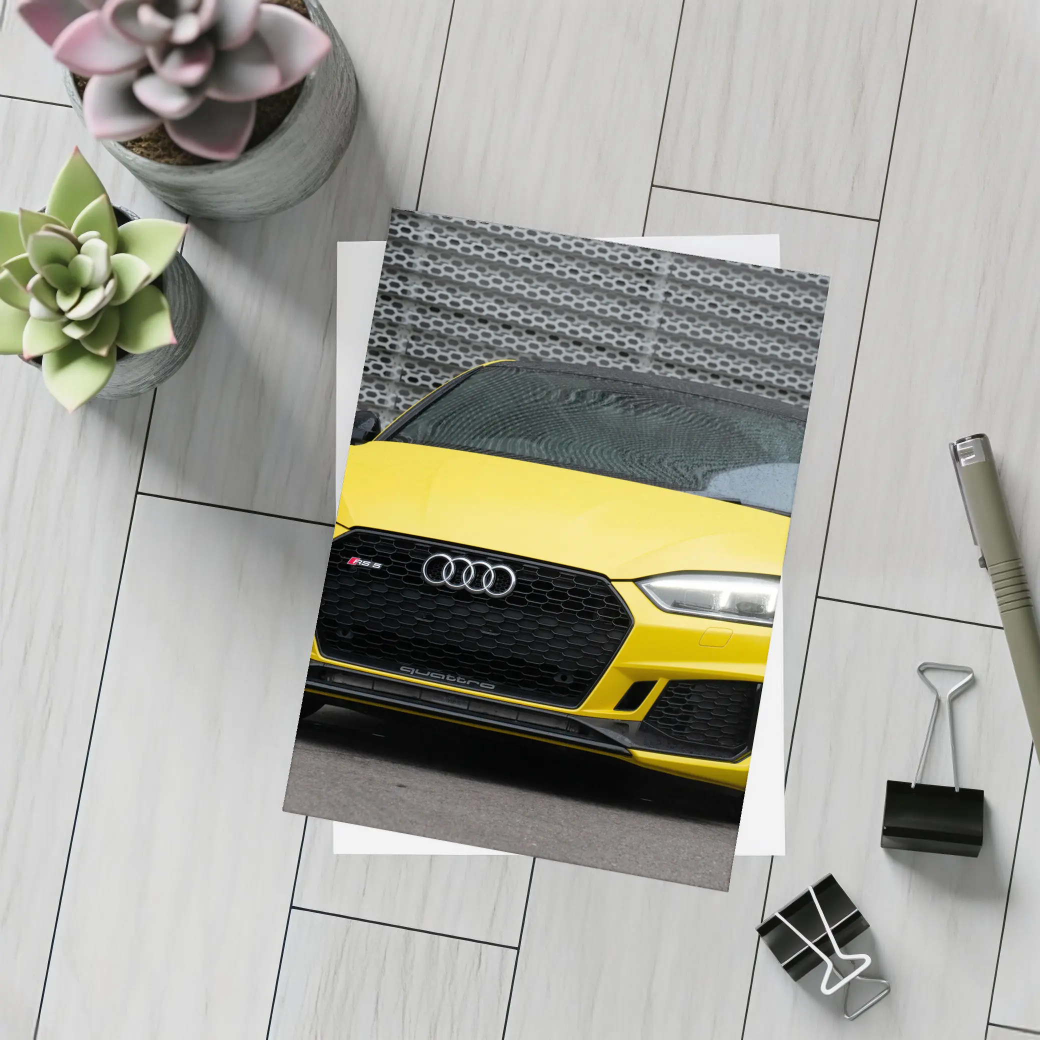 Audi RS5 Yellow Coupe Urban Background – Postcards