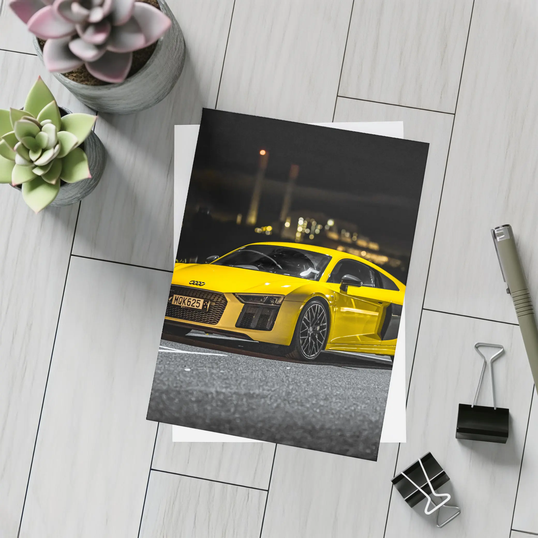 Audi R8 Yellow Supercar City Night – Postcards