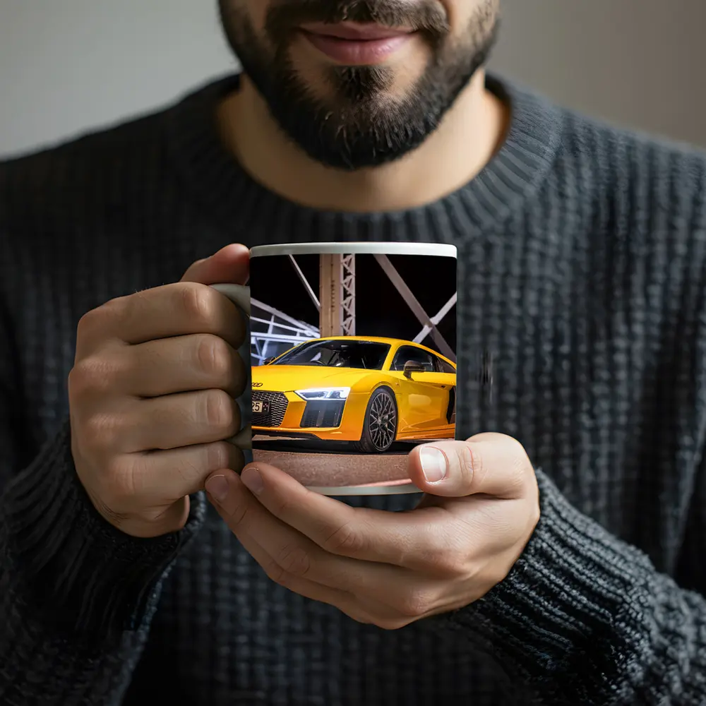 Audi R8 Yellow Supercar Night Bridge – Mugs