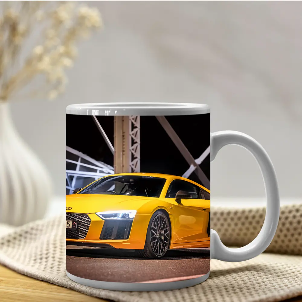 Audi R8 Yellow Supercar Night Bridge – Mugs