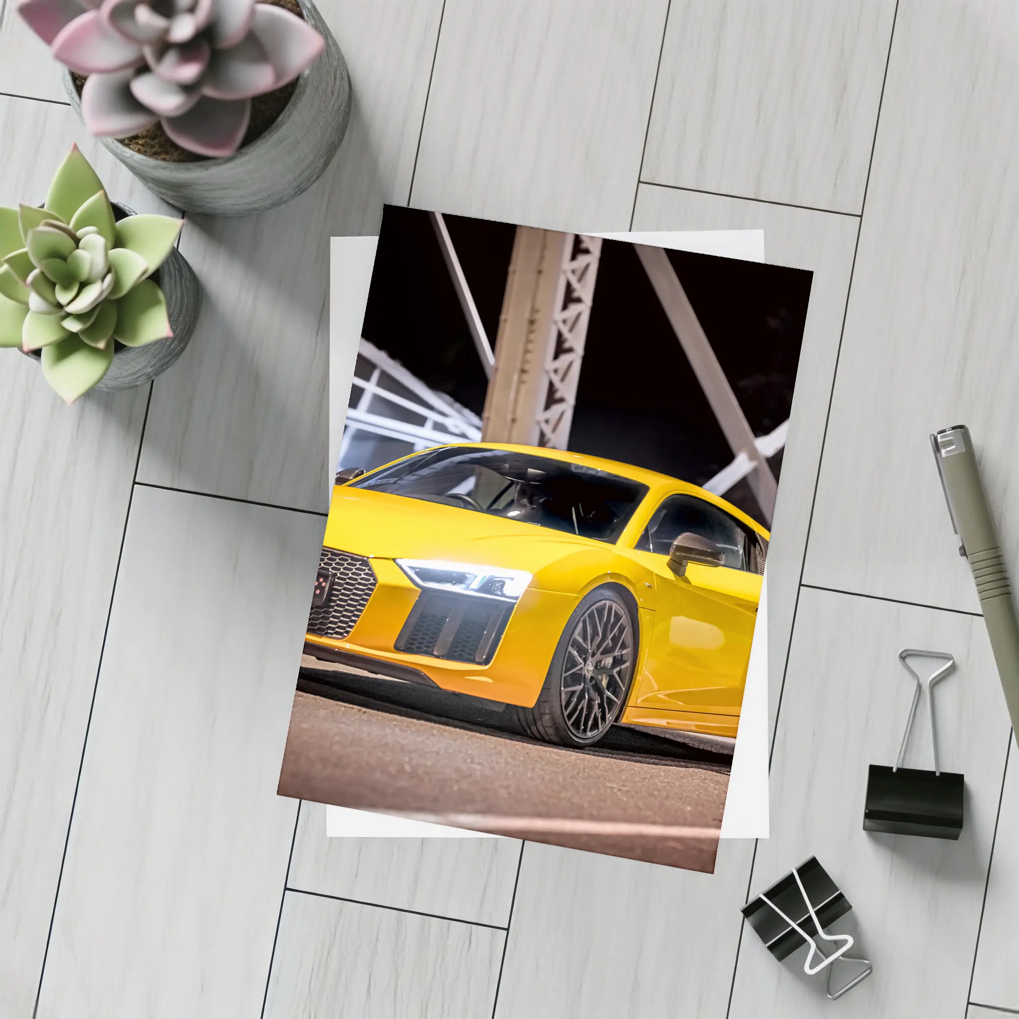 Audi R8 Yellow Supercar Night Bridge – Postcards