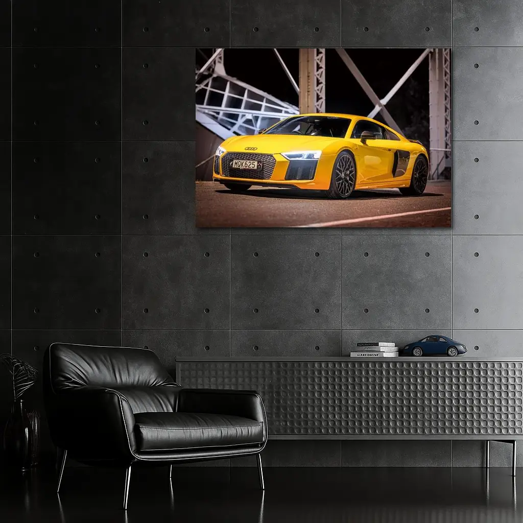 Audi R8 Yellow Supercar Night Bridge – Wall Art