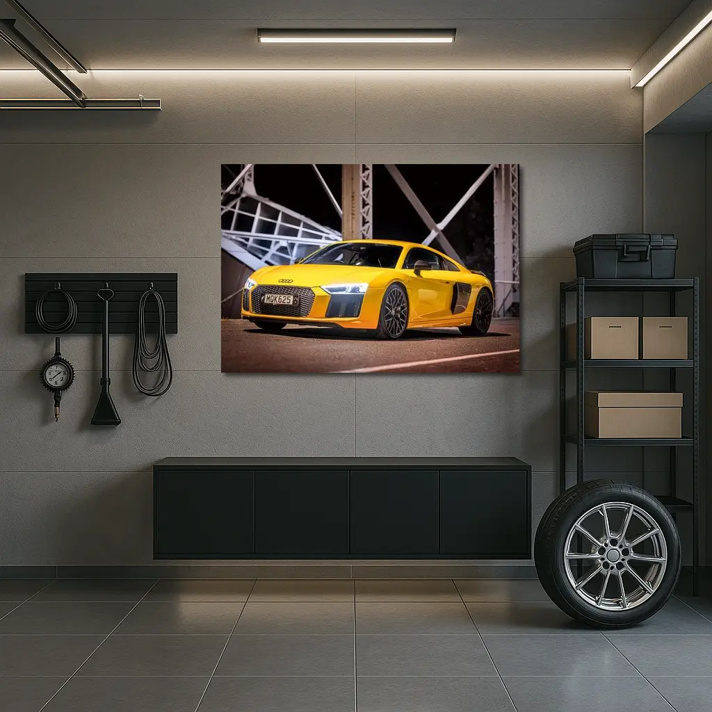 Audi R8 Yellow Supercar Night Bridge – Wall Art