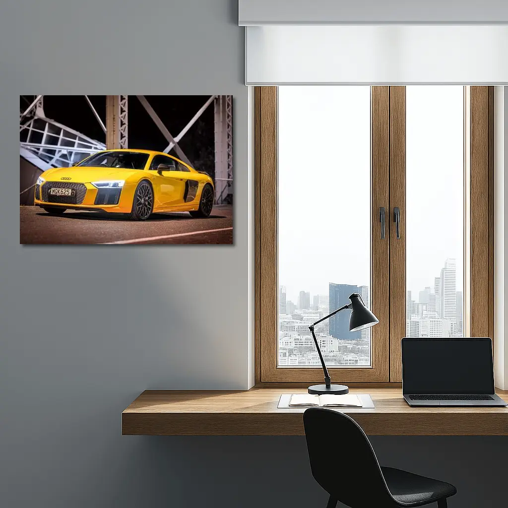 Audi R8 Yellow Supercar Night Bridge – Wall Art