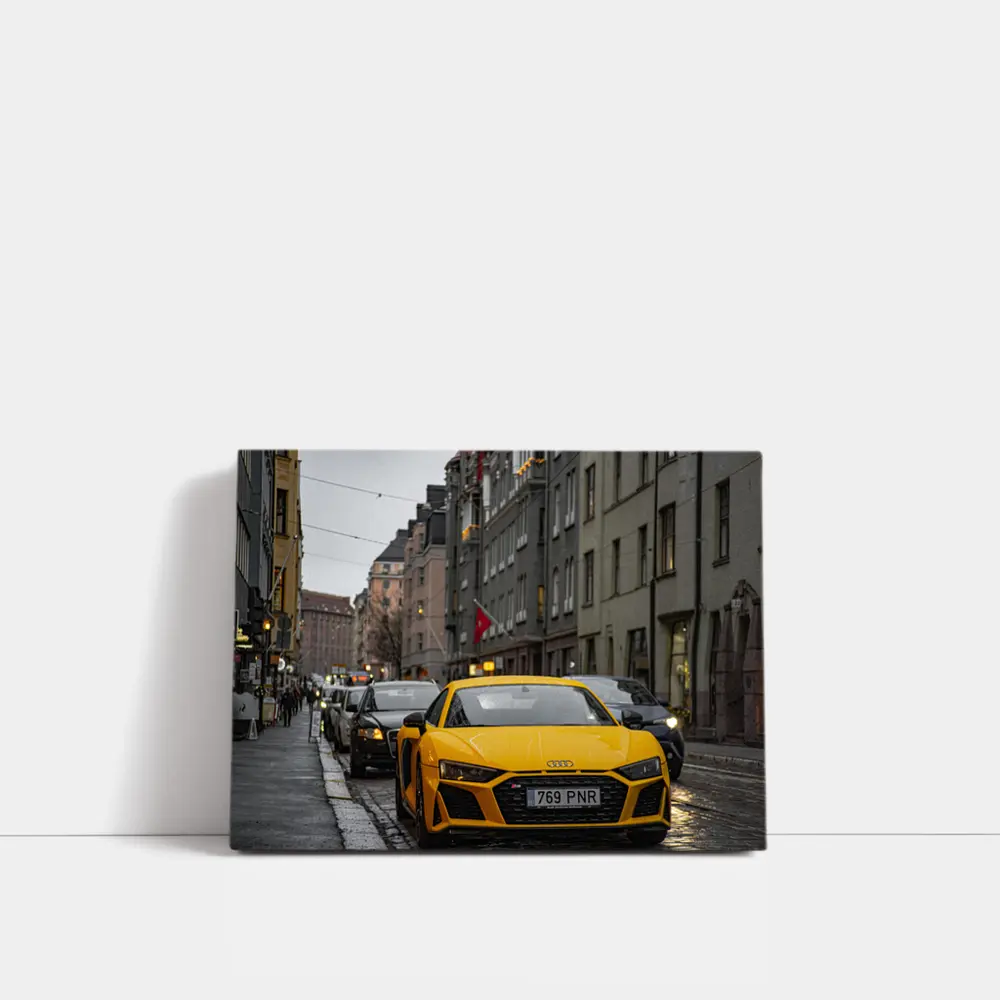 Yellow Audi R8 Wet City Street – Wall Art