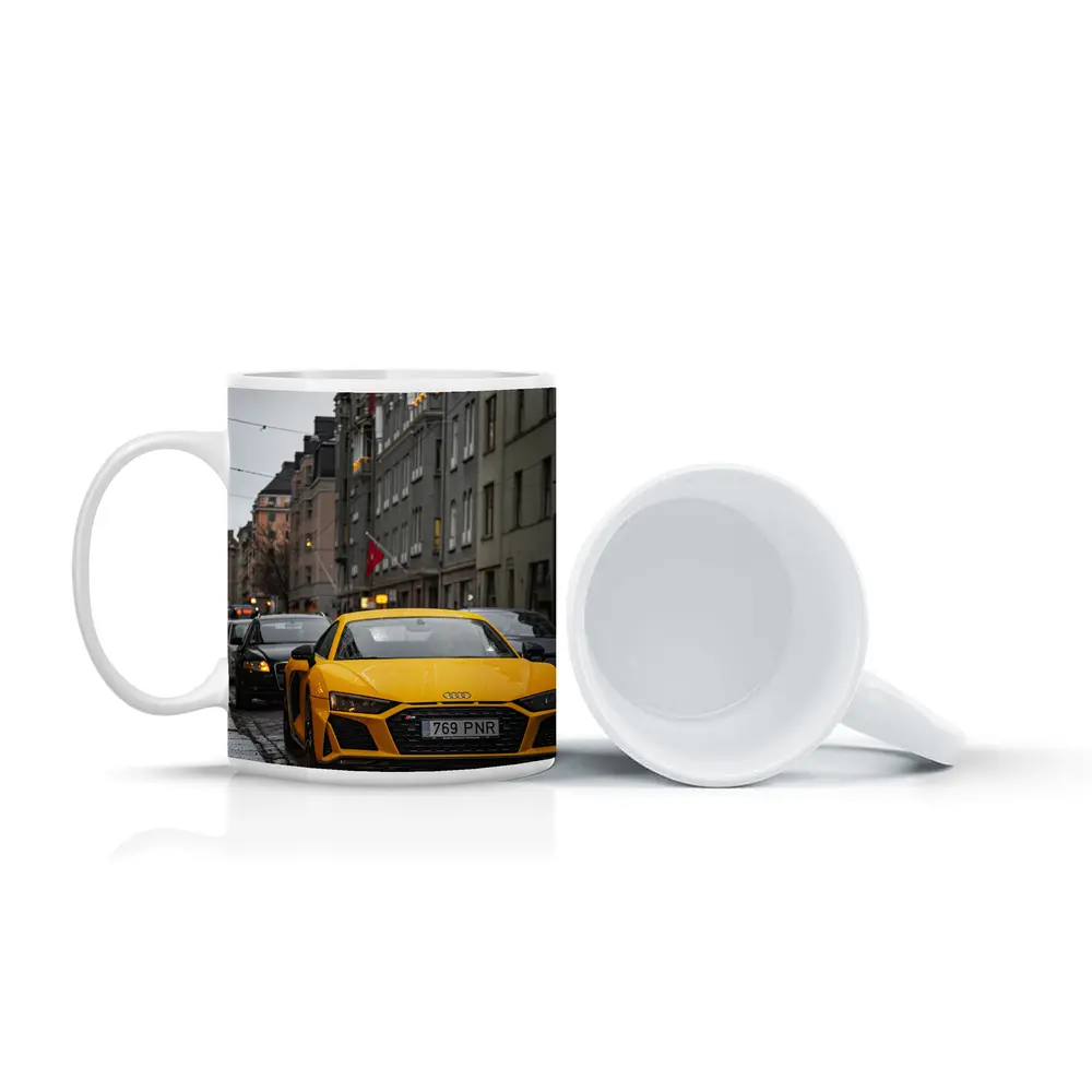 Yellow Audi R8 Wet City Street – Mugs