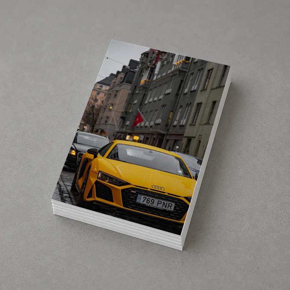 Yellow Audi R8 Wet City Street – Postcards