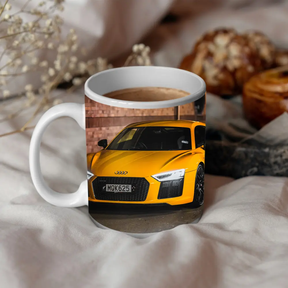 Audi R8 Yellow Supercar City Night Street – Mugs