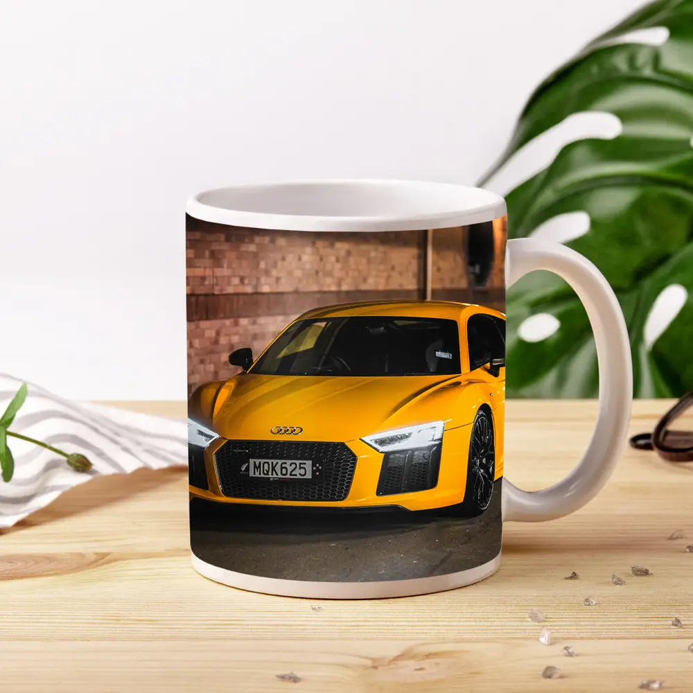 Audi R8 Yellow Supercar City Night Street – Mugs
