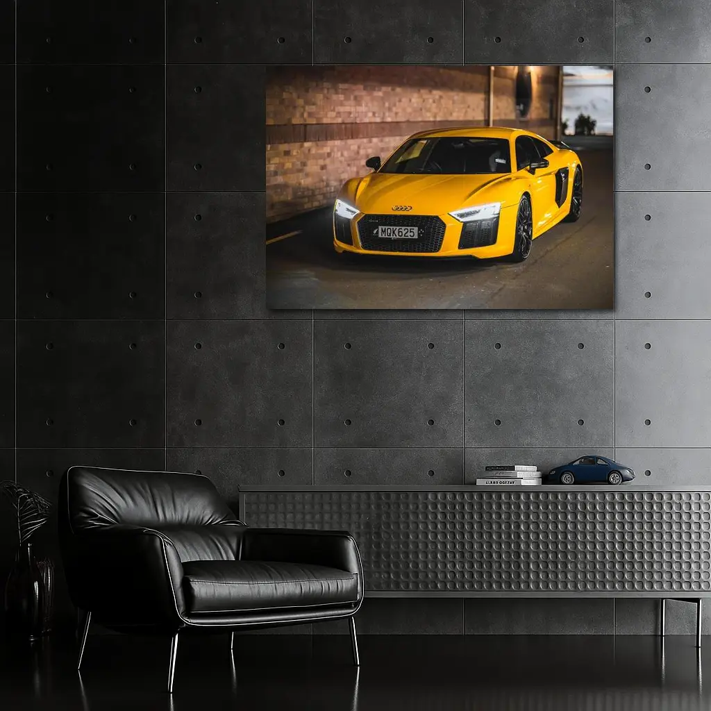 Audi R8 Yellow Supercar City Night Street – Wall Art