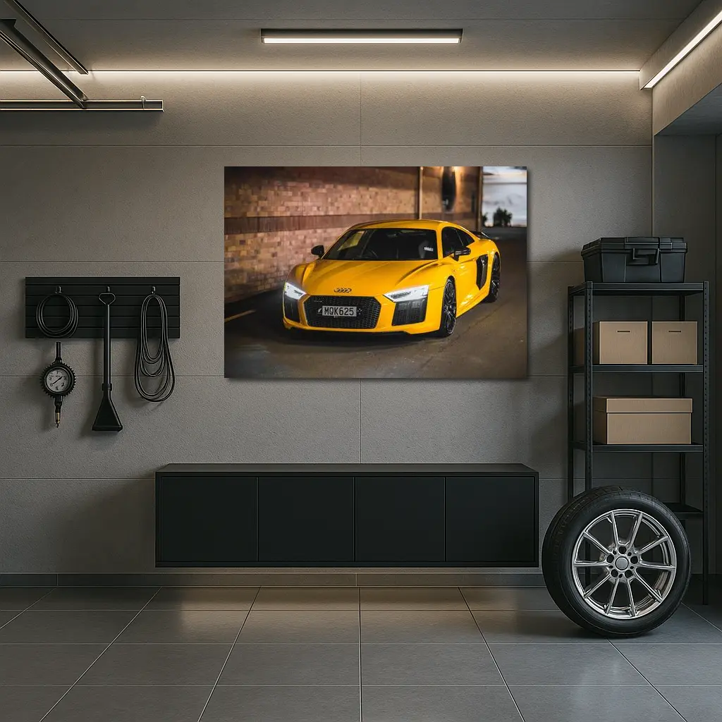 Audi R8 Yellow Supercar City Night Street – Wall Art