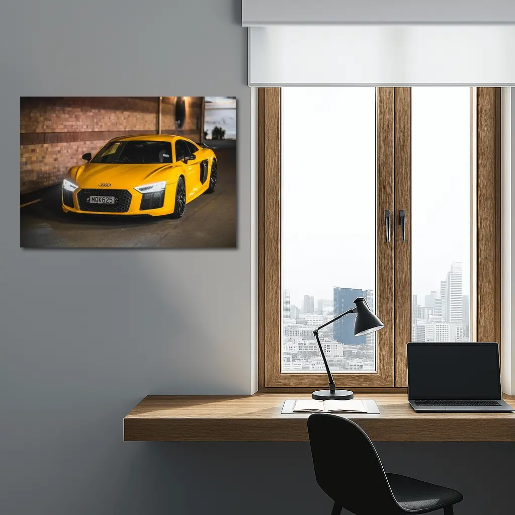 Audi R8 Yellow Supercar City Night Street – Wall Art