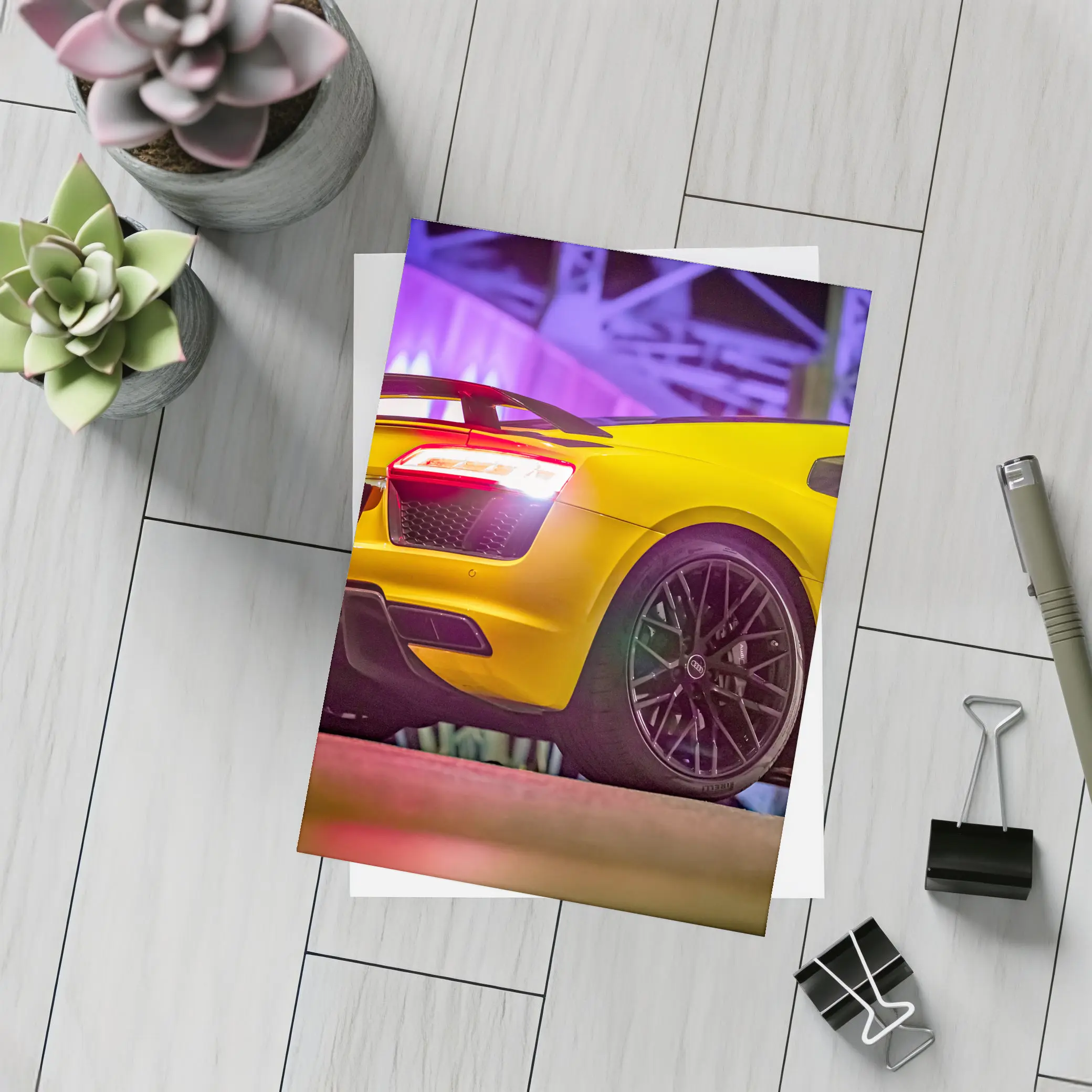 Audi R8 Yellow Supercar Night Lights – Postcards