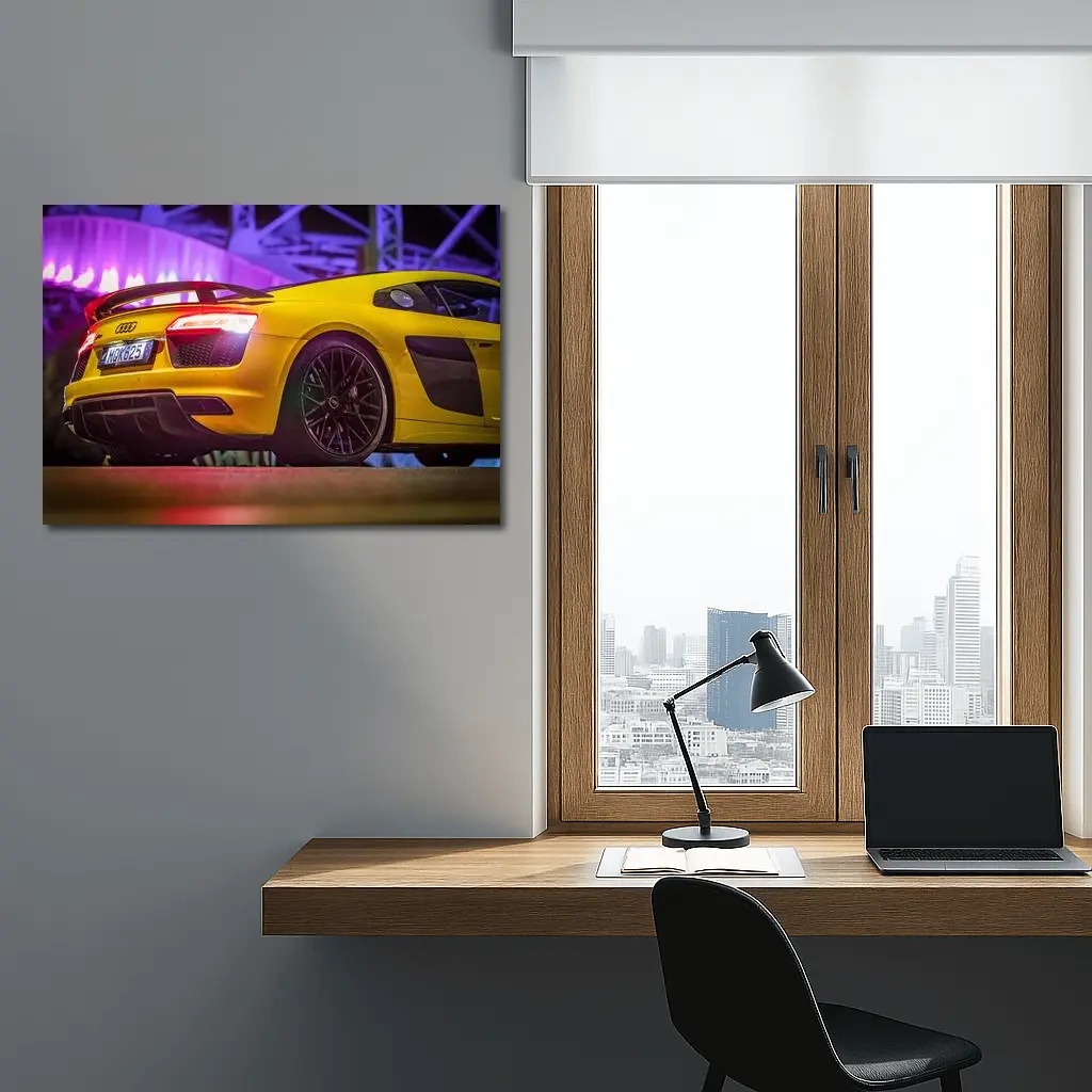 Audi R8 Yellow Supercar Night Lights – Wall Art