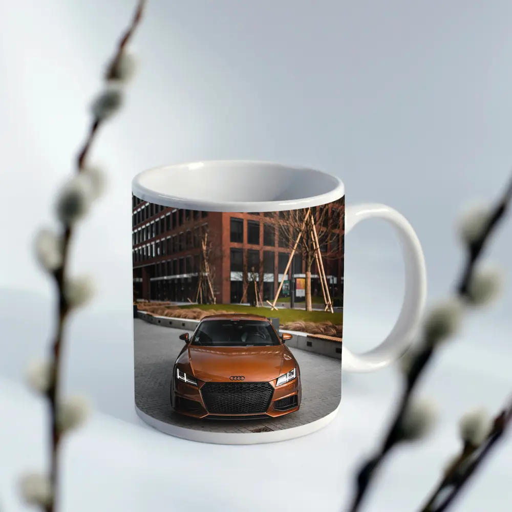 Audi TT Bronze Front View Urban Setting – Mugs