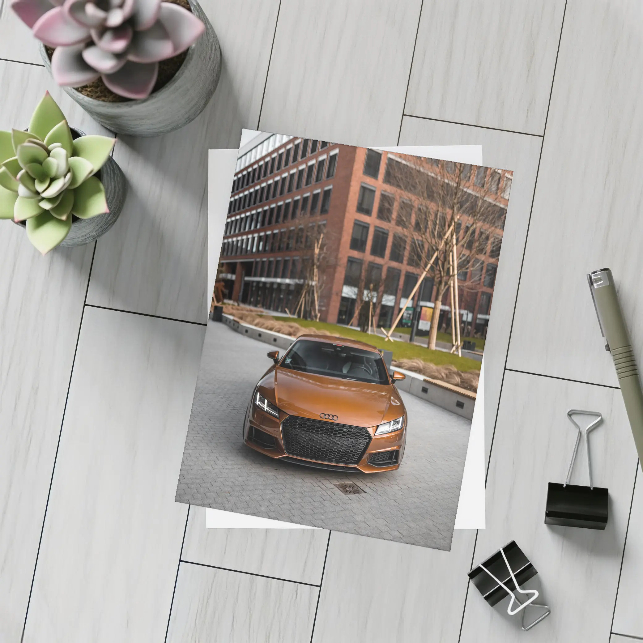 Audi TT Bronze Front View Urban Setting – Postcards