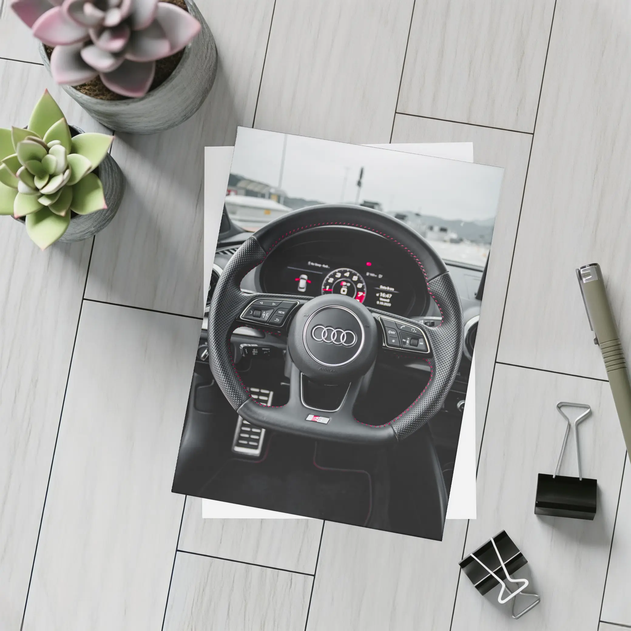 Audi RS3 Interior Steering Wheel Close Up – Postcards