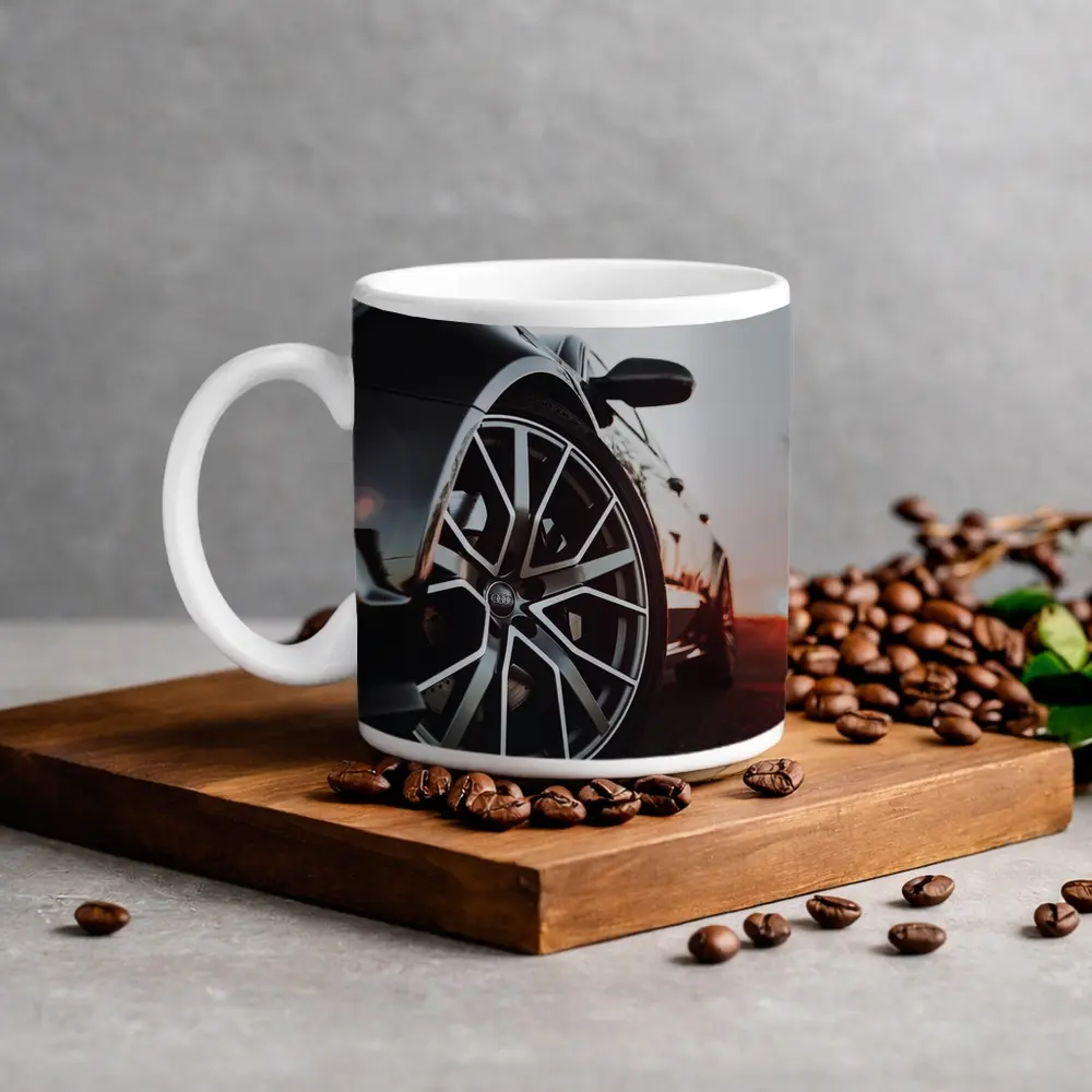 Audi Black Car Wheel Sunset Background – Mugs