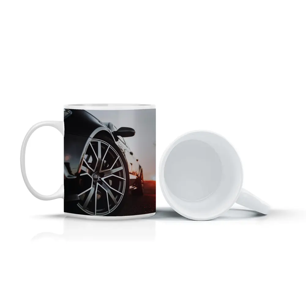 Audi Black Car Wheel Sunset Background – Mugs