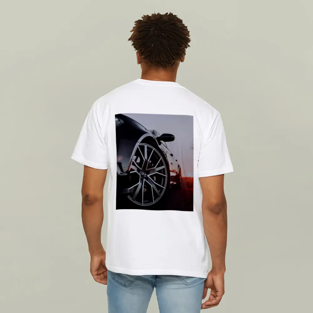 Audi Black Car Wheel Sunset Background – T-Shirts
