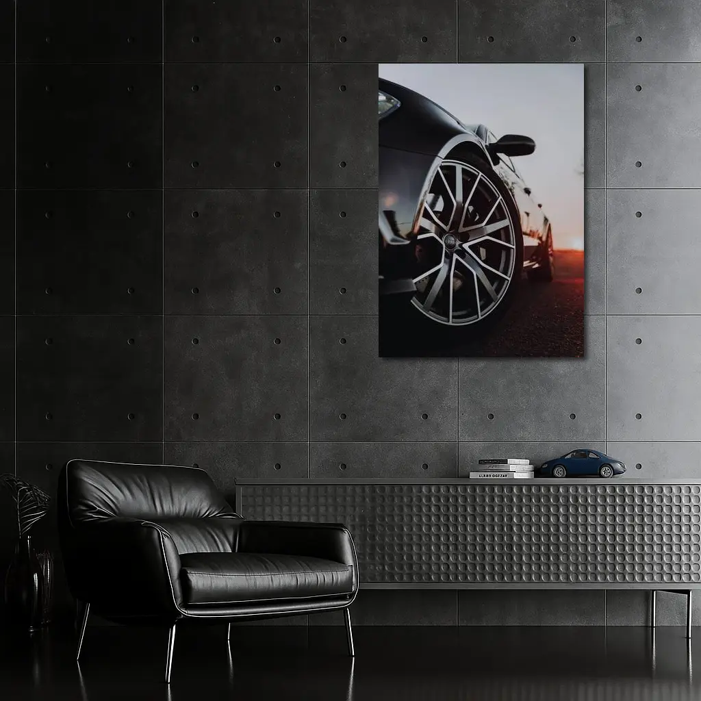 Audi Black Car Wheel Sunset Background – Wall Art